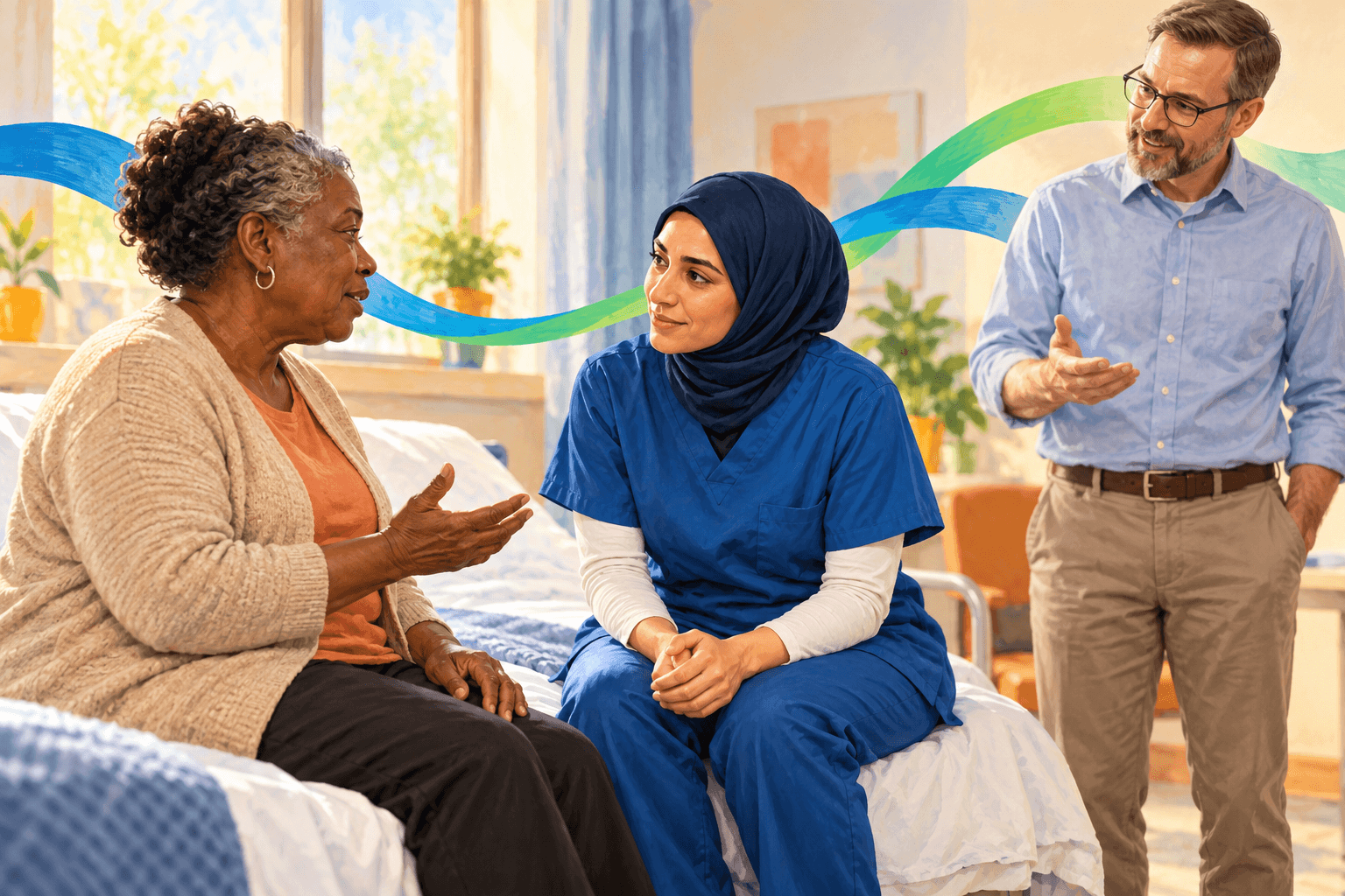 Illustration of supervised nursing communication practice with feedback